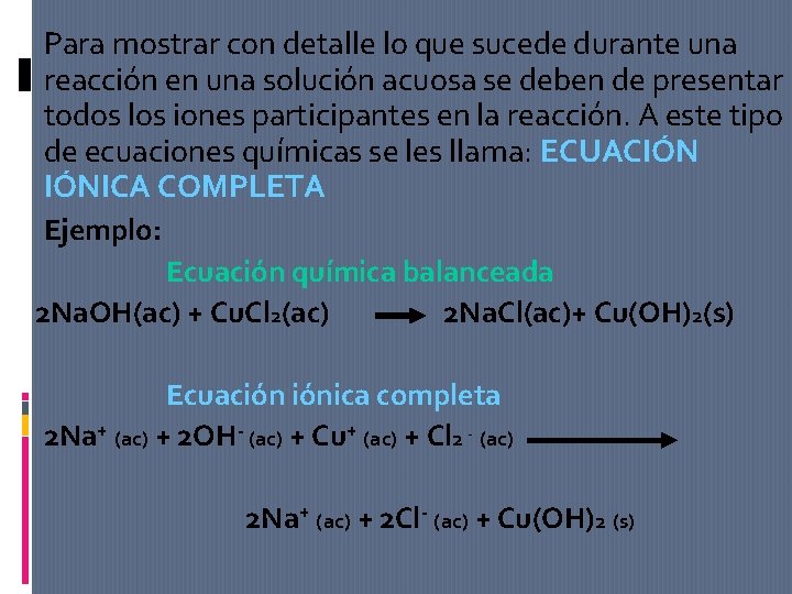 Para mostrar con detalle lo que sucede durante una reacción en una solución acuosa Para mostrar con detalle lo que sucede durante una reacción en una solución acuosa