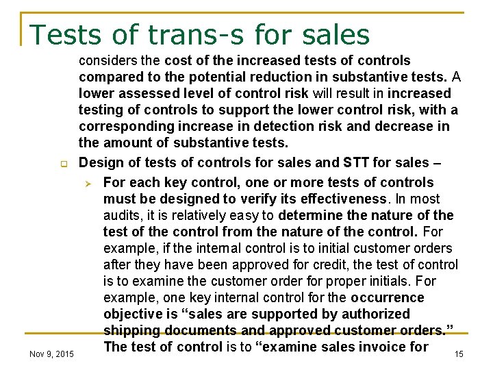 Tests of trans-s for sales q Nov 9, 2015 considers the cost of the