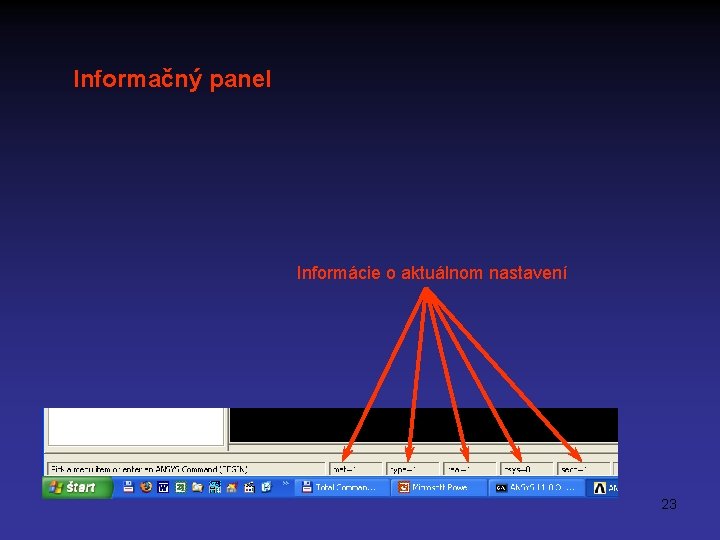 Informačný panel Informácie o aktuálnom nastavení 23 