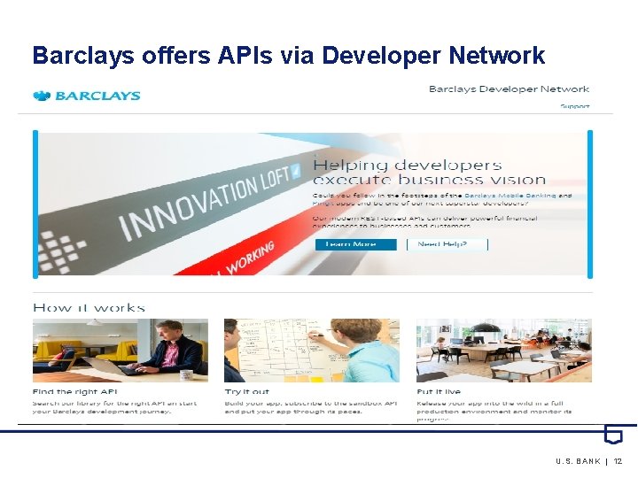 Barclays offers APIs via Developer Network U. S. BANK | 12 