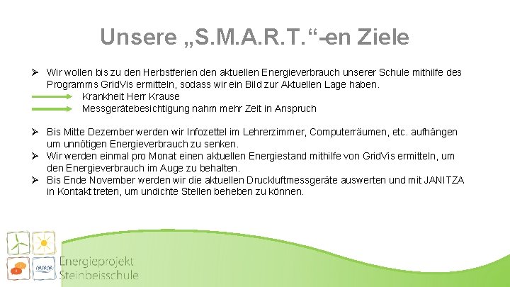 Unsere „S. M. A. R. T. “-en Ziele Ø Wir wollen bis zu den