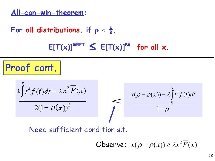 All-can-win-theorem: For all distributions, if r < ½, E[T(x)]SRPT £ E[T(x)]PS for all x.