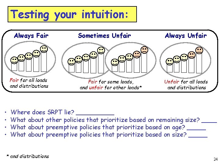Testing your intuition: Always Fair for all loads and distributions • • Sometimes Unfair