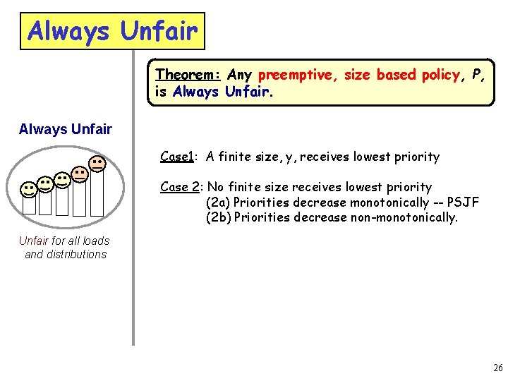 Always Unfair Theorem: Any preemptive, size based policy, P, is Always Unfair Case 1: