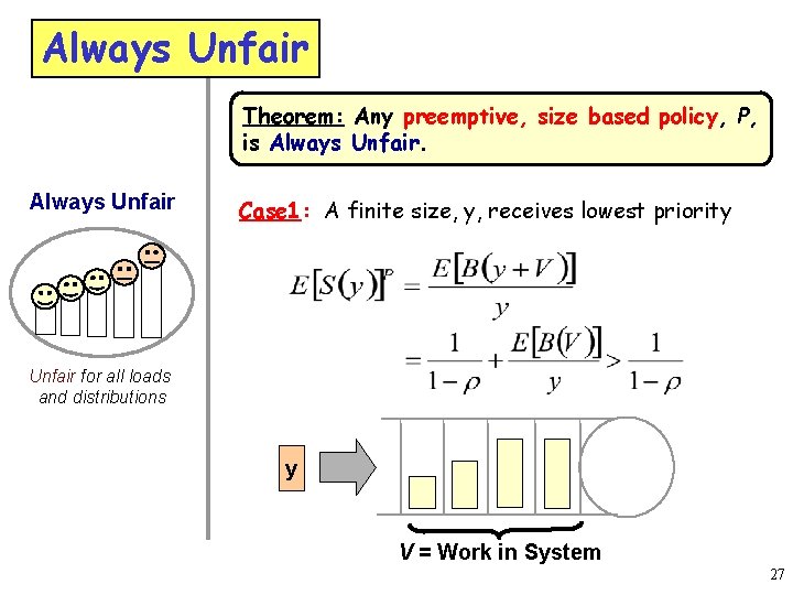 Always Unfair Theorem: Any preemptive, size based policy, P, is Always Unfair Case 1:
