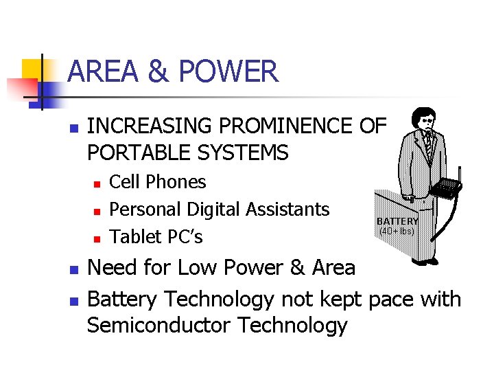 AREA & POWER n INCREASING PROMINENCE OF PORTABLE SYSTEMS n n n Cell Phones AREA & POWER n INCREASING PROMINENCE OF PORTABLE SYSTEMS n n n Cell Phones