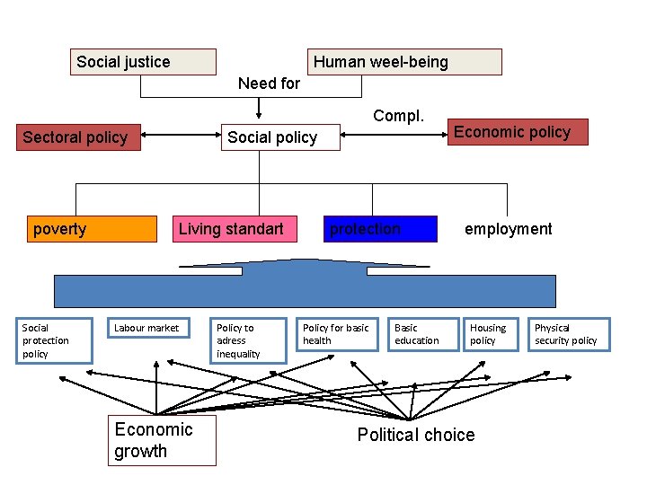 Social justice Human weel-being Need for Compl. Sectoral policy poverty Social protection policy Social