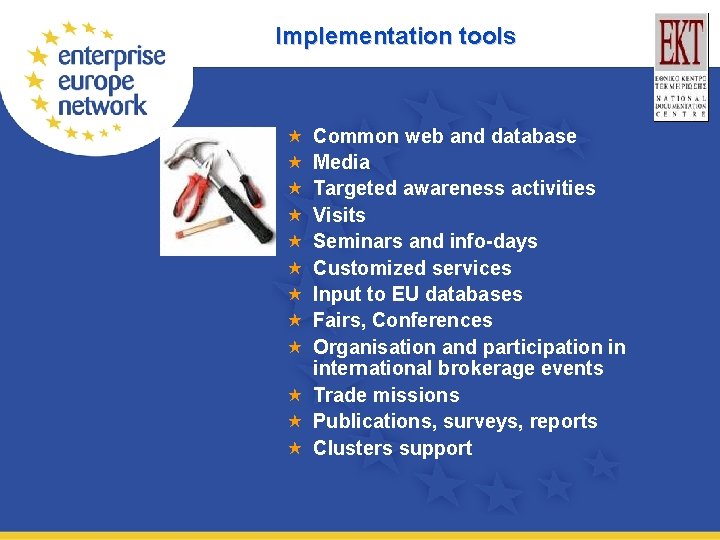 Implementation tools « « « « « Common web and database Media Targeted awareness