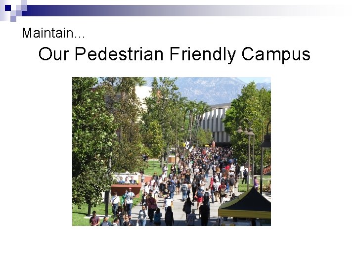 Maintain… Our Pedestrian Friendly Campus 