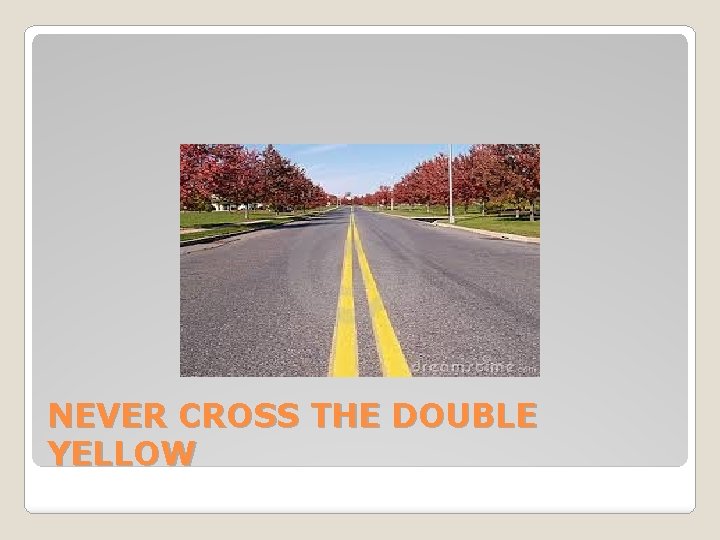 NEVER CROSS THE DOUBLE YELLOW 