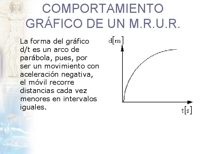 COMPORTAMIENTO GRÁFICO DE UN M. R. U. R. La forma del gráfico d/t es