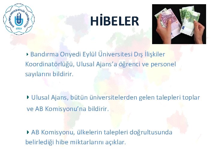 HİBELER Bandırma Onyedi Eylül Üniversitesi Dış İlişkiler Koordinatörlüğü, Ulusal Ajans’a öğrenci ve personel sayılarını