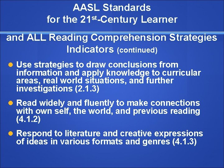 AASL Standards for the 21 st-Century Learner and ALL Reading Comprehension Strategies Indicators (continued)
