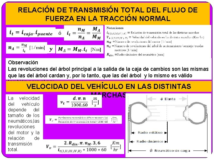 RELACIÓN DE TRANSMISIÓN TOTAL DEL FLUJO DE FUERZA EN LA TRACCIÓN NORMAL Observación Las
