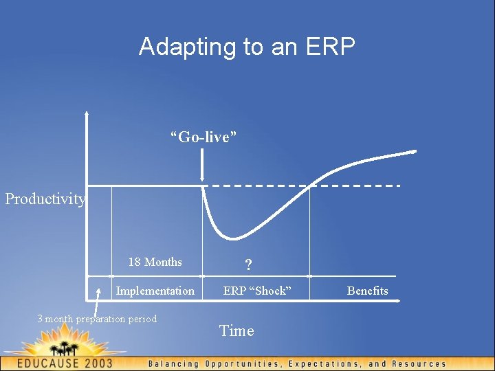 Adapting to an ERP “Go-live” Productivity 18 Months Implementation 3 month preparation period ?