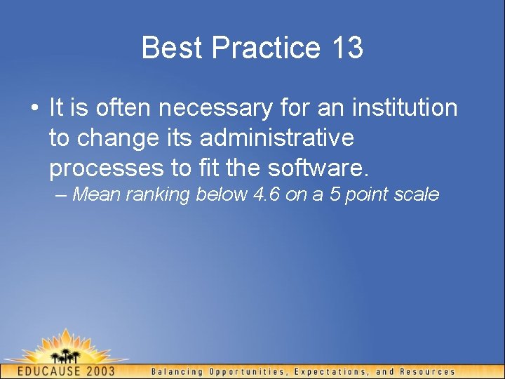 Best Practice 13 • It is often necessary for an institution to change its