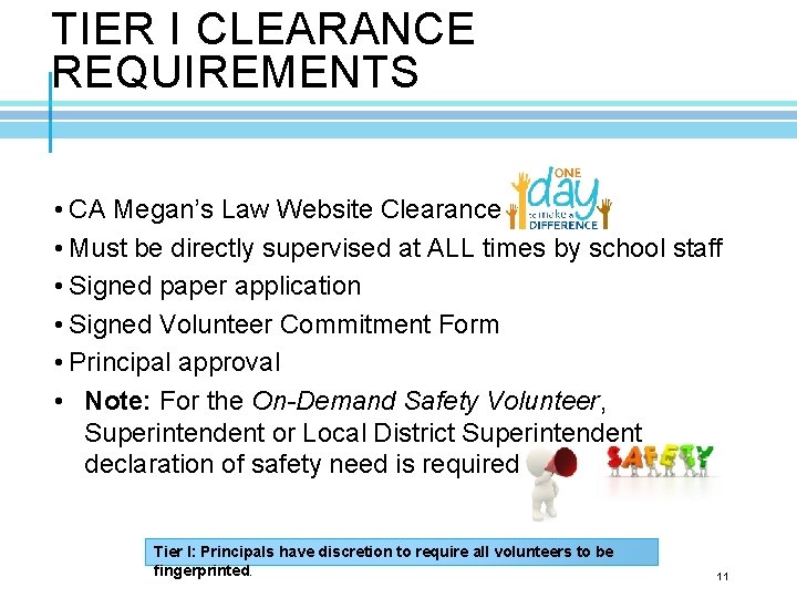 TIER I CLEARANCE REQUIREMENTS • CA Megan’s Law Website Clearance • Must be directly