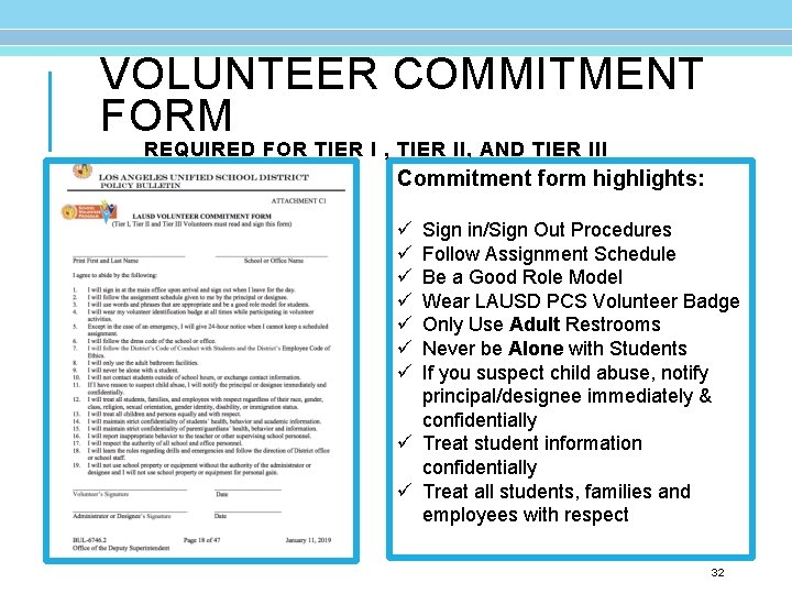 VOLUNTEER COMMITMENT FORM REQUIRED FOR TIER I , TIER II, AND TIER III VOLUNTEERS