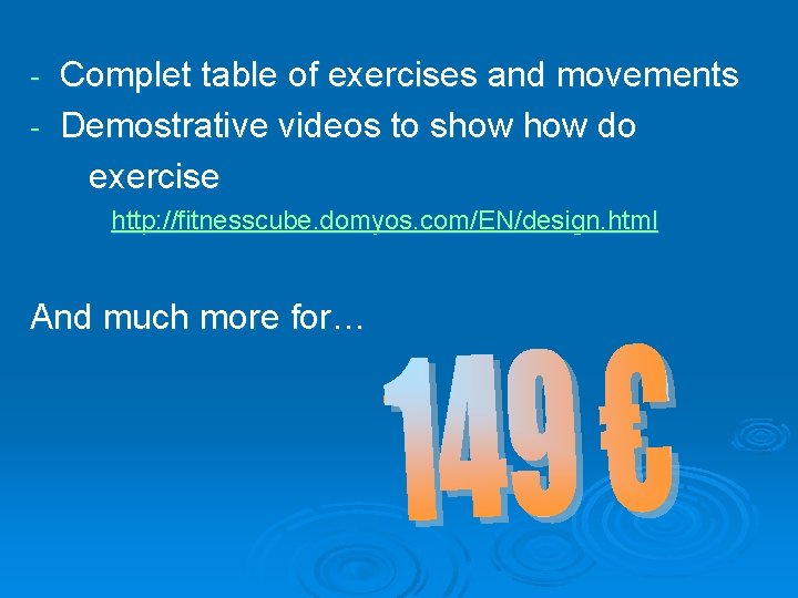 Complet table of exercises and movements - Demostrative videos to show do exercise -