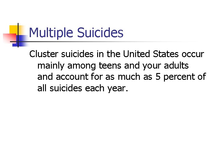 Multiple Suicides Cluster suicides in the United States occur mainly among teens and your