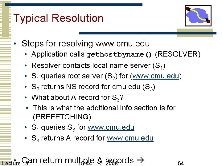 Typical Resolution • Steps for resolving www. cmu. edu • • • Application calls