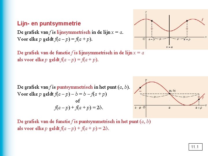 Lijn- en puntsymmetrie De grafiek van f is lijnsymmetrisch in de lijn x =
