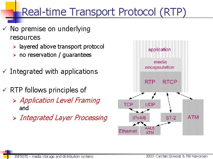 Real-time Transport Protocol (RTP) ü No premise on underlying resources Ø Ø layered above