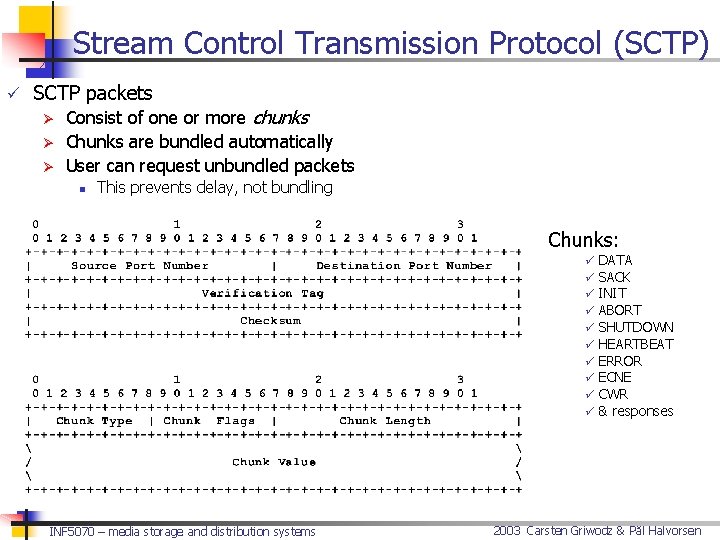 Stream Control Transmission Protocol (SCTP) ü SCTP packets Ø Consist of one or more