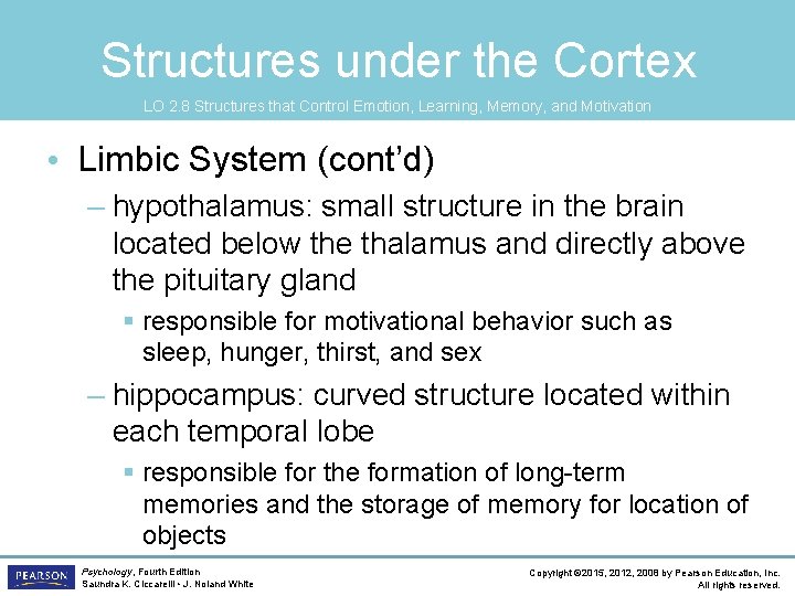Structures under the Cortex LO 2. 8 Structures that Control Emotion, Learning, Memory, and