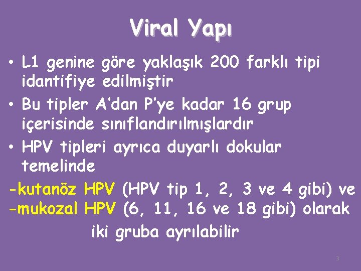 Viral Yapı • L 1 genine göre yaklaşık 200 farklı tipi idantifiye edilmiştir •