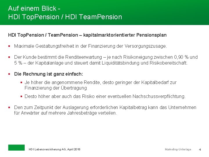 Auf einem Blick HDI Top. Pension / HDI Team. Pension HDI Top. Pension /