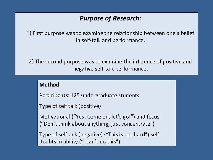 Purpose of Research: 1) First purpose was to examine the relationship between one’s belief