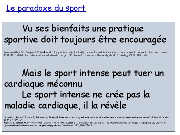 Le paradoxe du sport Vu ses bienfaits une pratique sportive doit toujours être encouragée