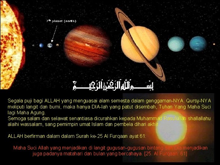 Segala puji bagi ALLAH yang menguasai alam semesta dalam genggaman-NYA. Qursy-NYA meliputi langit dan