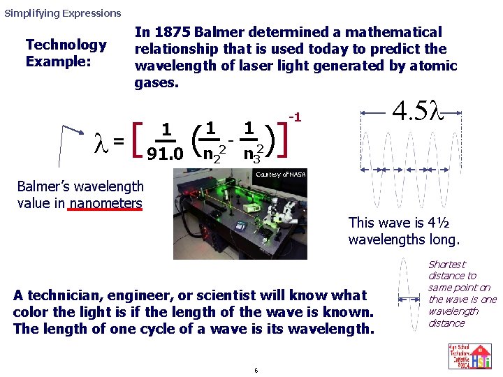 Simplifying Expressions Technology Example: In 1875 Balmer determined a mathematical relationship that is used