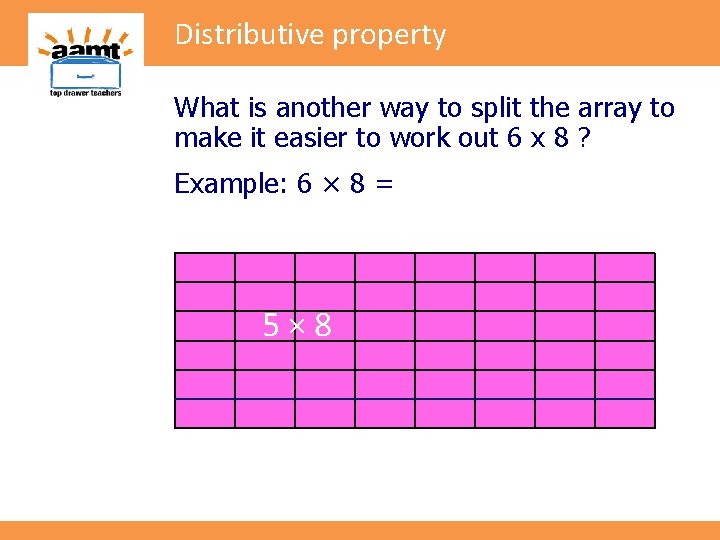 Distributive property What is another way to split the array to make it easier