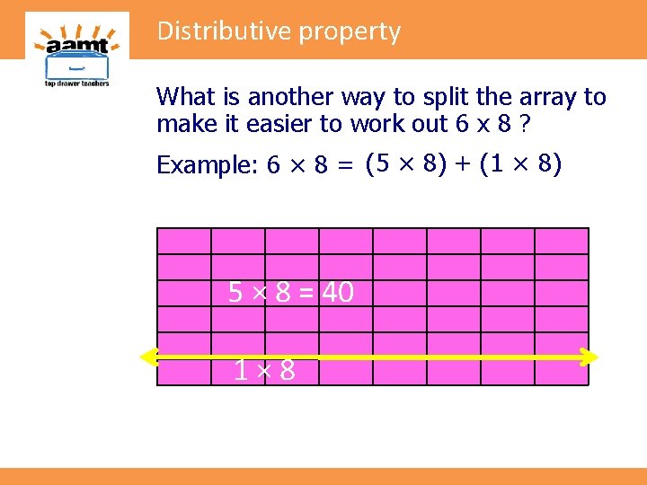 Distributive property What is another way to split the array to make it easier