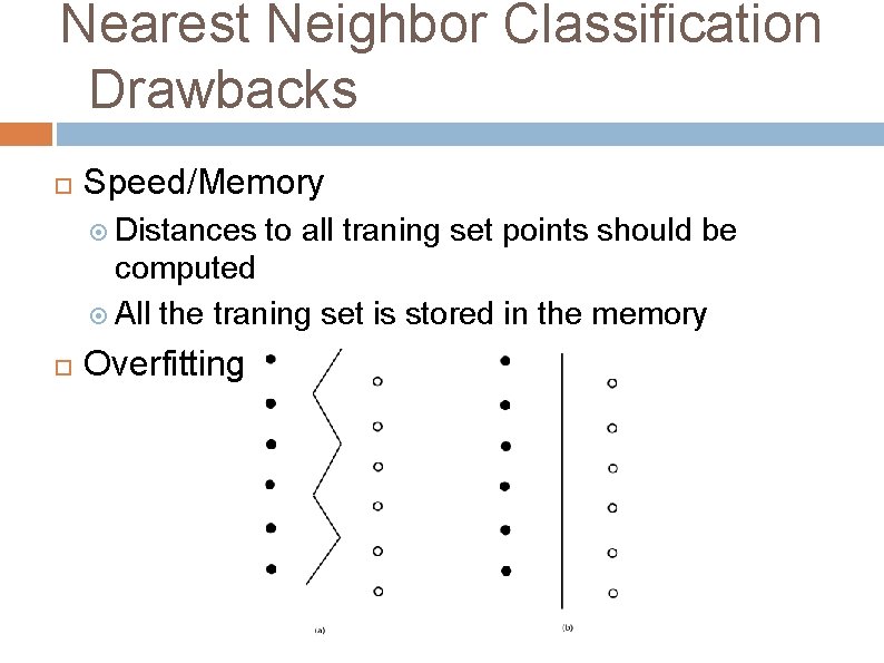 Nearest Neighbor Classification Drawbacks Speed/Memory Distances to all traning set points should be computed