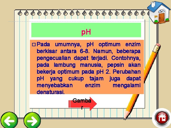 p. H � Pada umumnya, p. H optimum enzim berkisar antara 6 -8. Namun,