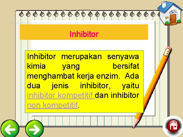 Inhibitor merupakan senyawa kimia yang bersifat menghambat kerja enzim. Ada dua jenis inhibitor, yaitu