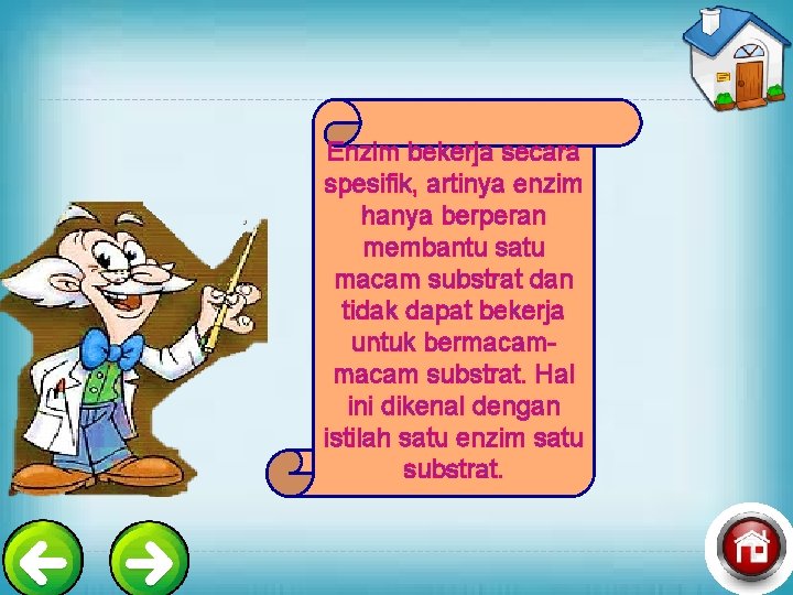 Enzim bekerja secara spesifik, artinya enzim hanya berperan membantu satu macam substrat dan tidak