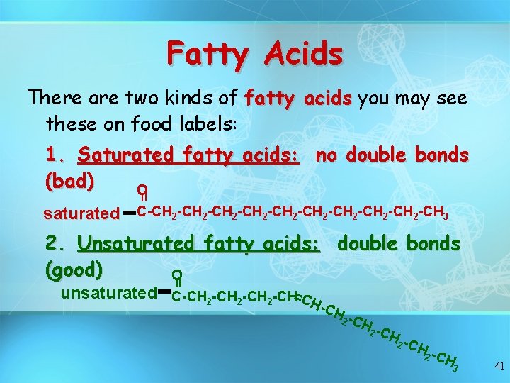 Fatty Acids There are two kinds of fatty acids you may see these on