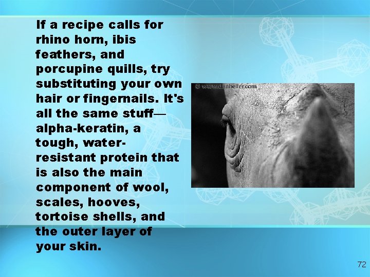 If a recipe calls for rhino horn, ibis feathers, and porcupine quills, try substituting If a recipe calls for rhino horn, ibis feathers, and porcupine quills, try substituting