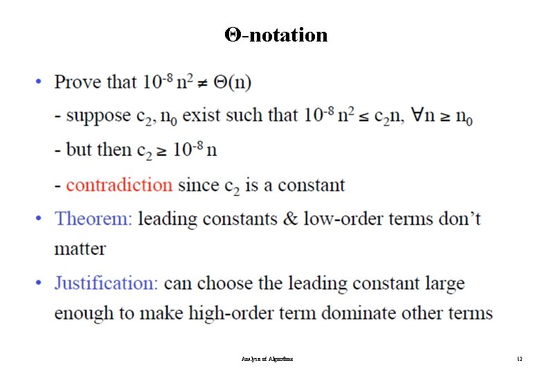 Θ-notation Analysis of Algorithms 12 