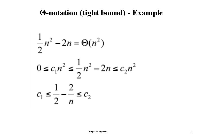 Θ-notation (tight bound) - Example Analysis of Algorithms 8 