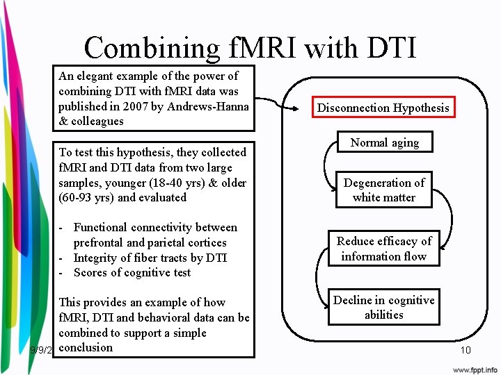 Combining f. MRI with DTI An elegant example of the power of combining DTI