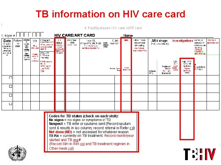 TB information on HIV care card 