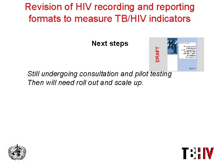 Revision of HIV recording and reporting formats to measure TB/HIV indicators Next steps Still