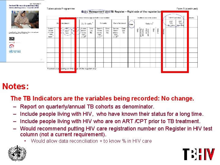 Notes: The TB Indicators are the variables being recorded: No change. – – Report