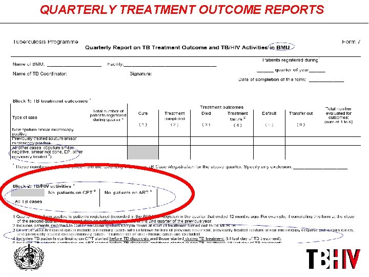 QUARTERLY TREATMENT OUTCOME REPORTS 
